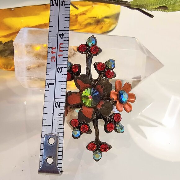 Vintage Michal Negrin Swarovski Orange Floral RIng - Picture 3 of 6